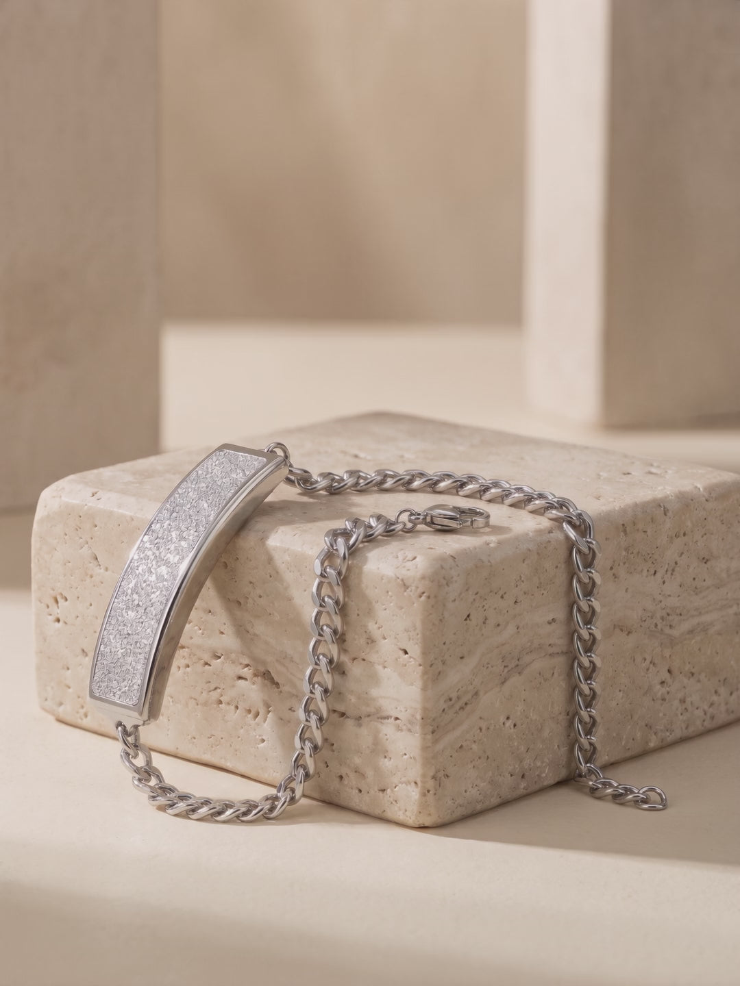 Close-up of the VitalVibe Bracelet in Crystal Silver
